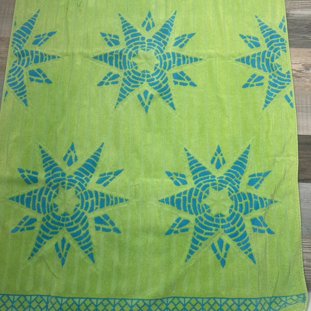 Vintage Palm Cove XL Beach Towel Green Blue Nautical 80s
